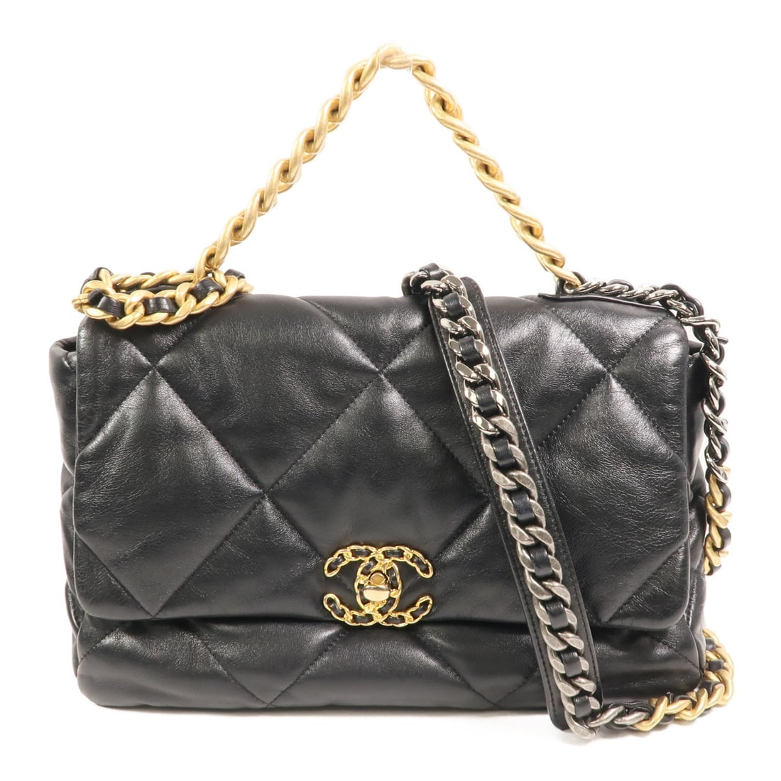 Chanel 19 Medium Black: Black lambskin Chanel 19 medium 2-way shoulder bag.