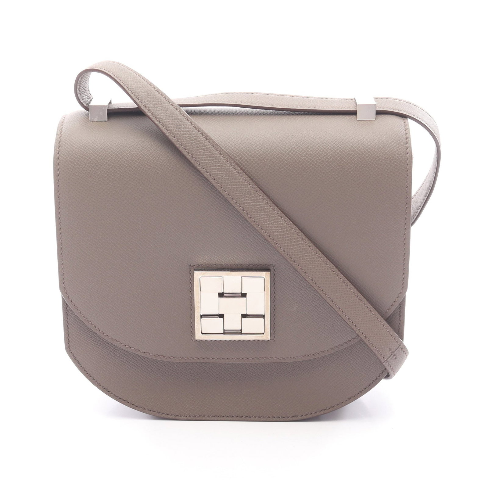 Hermes Mosaique 24-17 Etain: Grey beige Veau Epsom shoulder bag with silver-tone hardware.