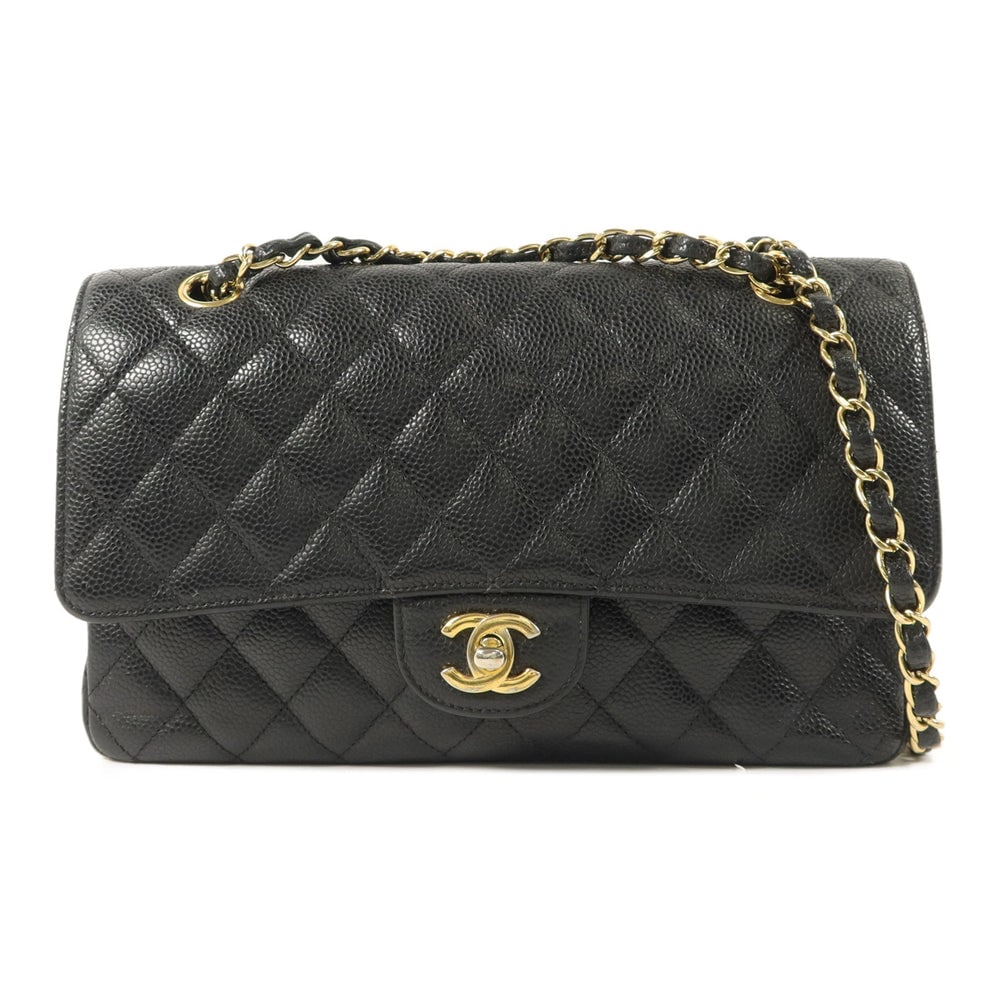 Chanel Classic 25 Black: Black calfskin Classic 25 chain shoulder bag with gold-tone hardware.