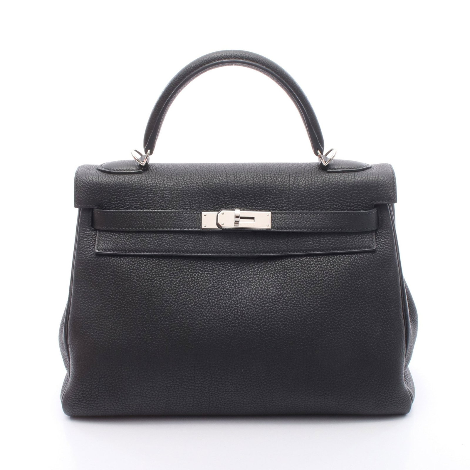 Hermes Kelly 32 Black: Black Togo inner stitch 2-way handbag with silver-tone hardware.
