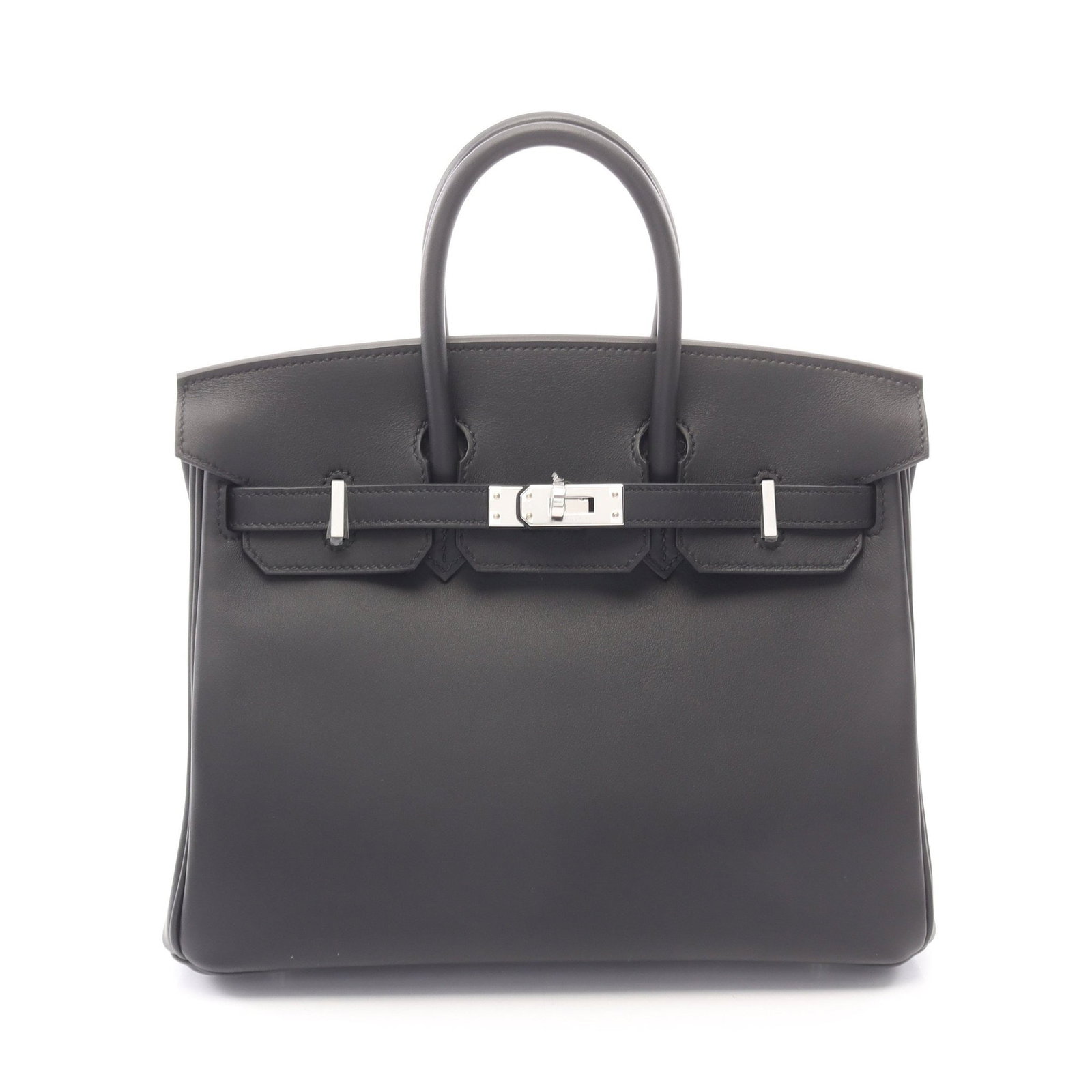 Hermes Birkin 25 Black: Black Swift leather handbag with silver-tone hardware.