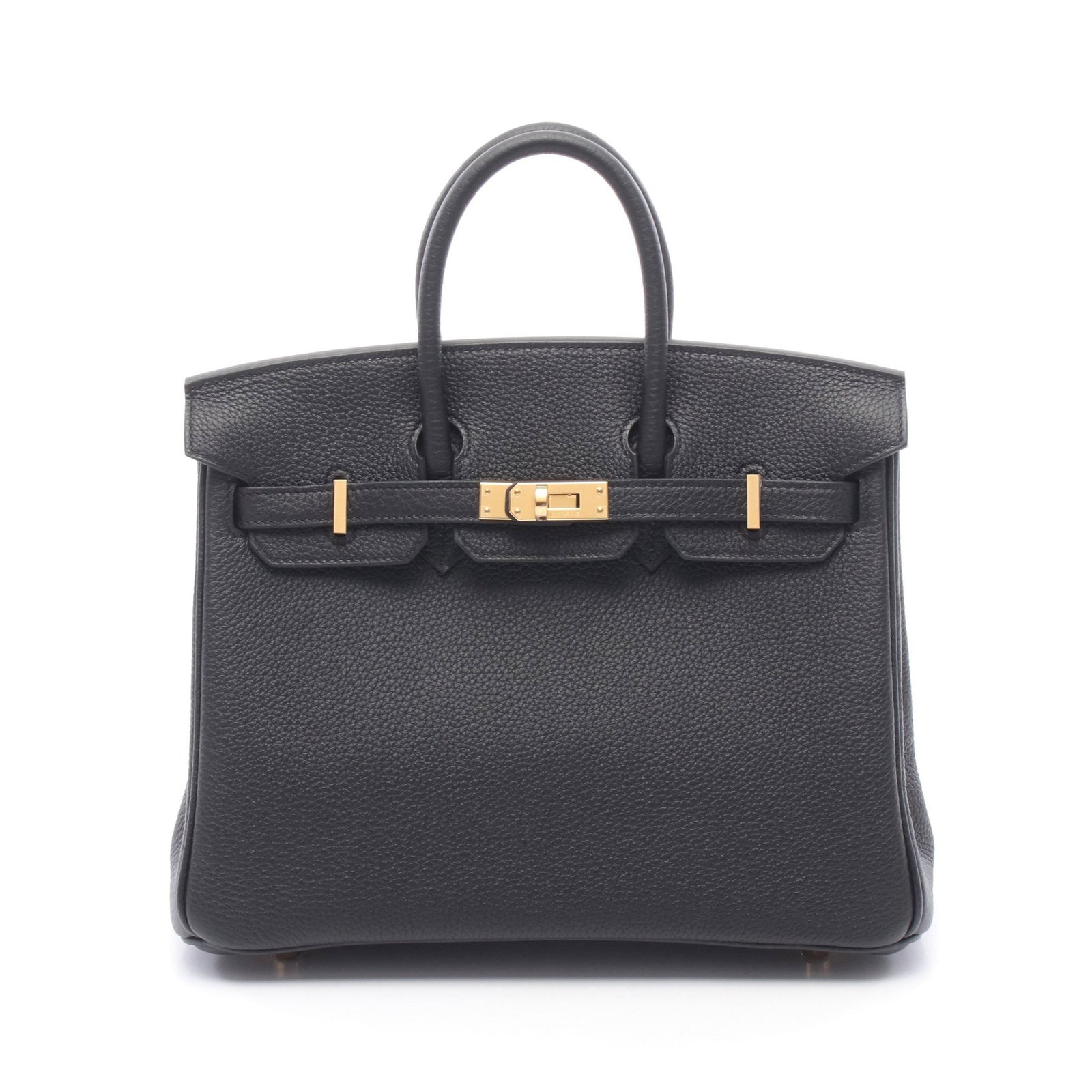 Hermes Birkin 25 Black: Black Togo leather handbag with gold-tone hardware.