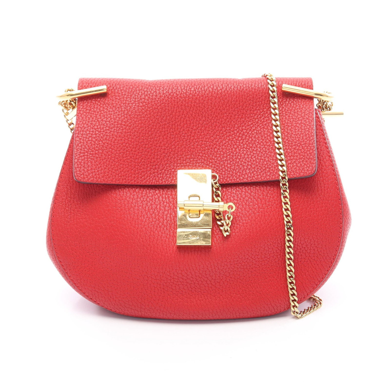 Chloe Drew Leather Chain Shoulder Bag: Authentic and authenticated Chloe Drew chain shoulder bag in red leather. Approx. 20H x 19W x 7D cm with 104 cm strap. No accessories listed.