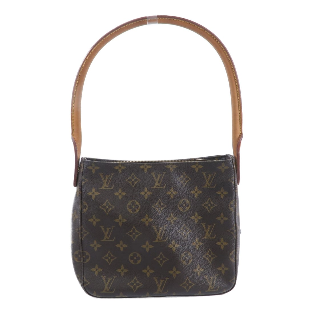 LV Looping MM Monogram Shoulder Bag: Authentic and authenticated Louis Vuitton Looping MM shoulder bag in brown monogram PVC coated canvas. Product no. MI0021. Approx. 24W x 21H x 10D cm with 59 cm handle. No accessories listed.