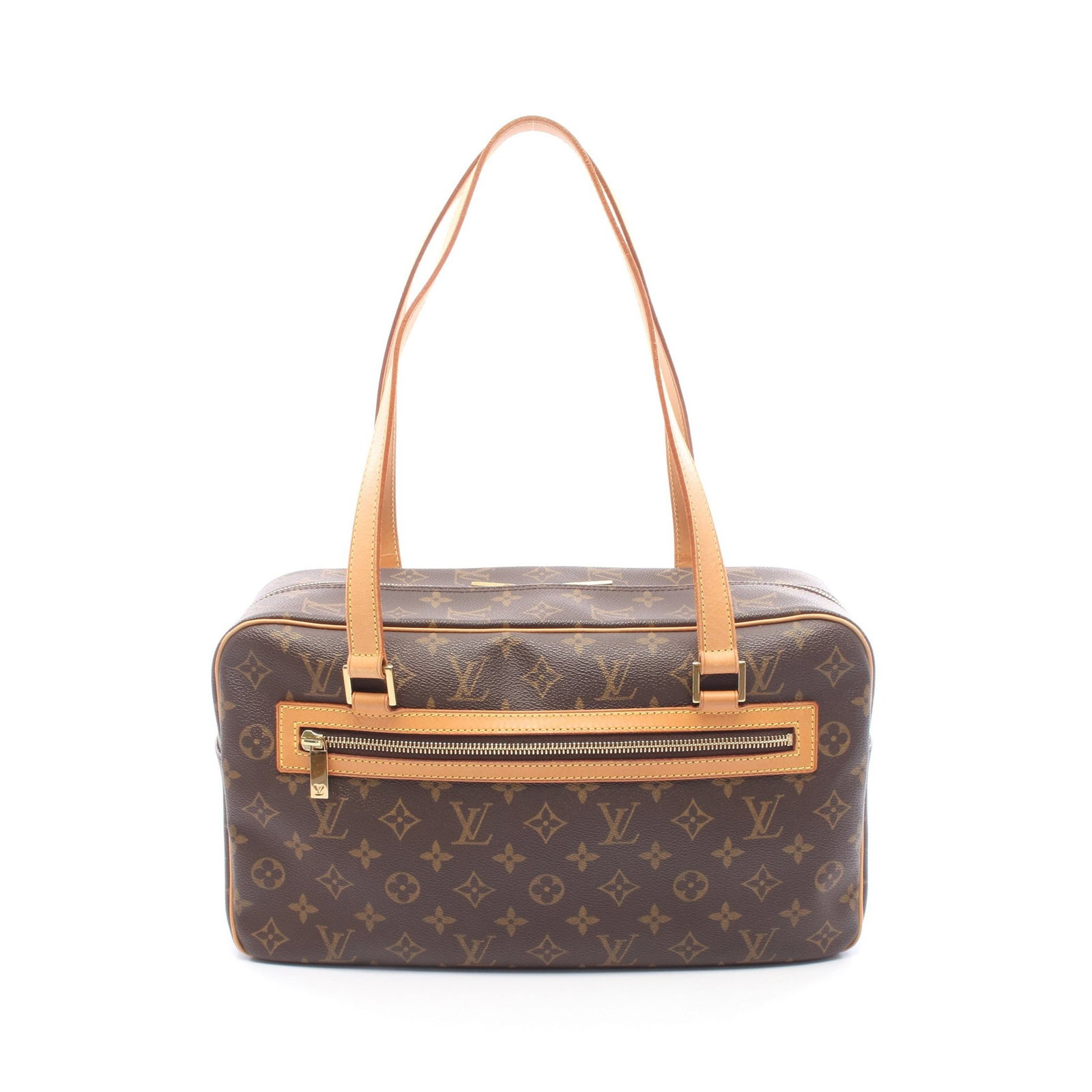 LV Cite GM Monogram Shoulder Bag: Authentic and authenticated Louis Vuitton Cite GM Monogram shoulder bag in brown PVC and leather. Model M51181, product no. FL0022. Approx. 21H x 35/36W x 11.5D cm with 69 cm strap.