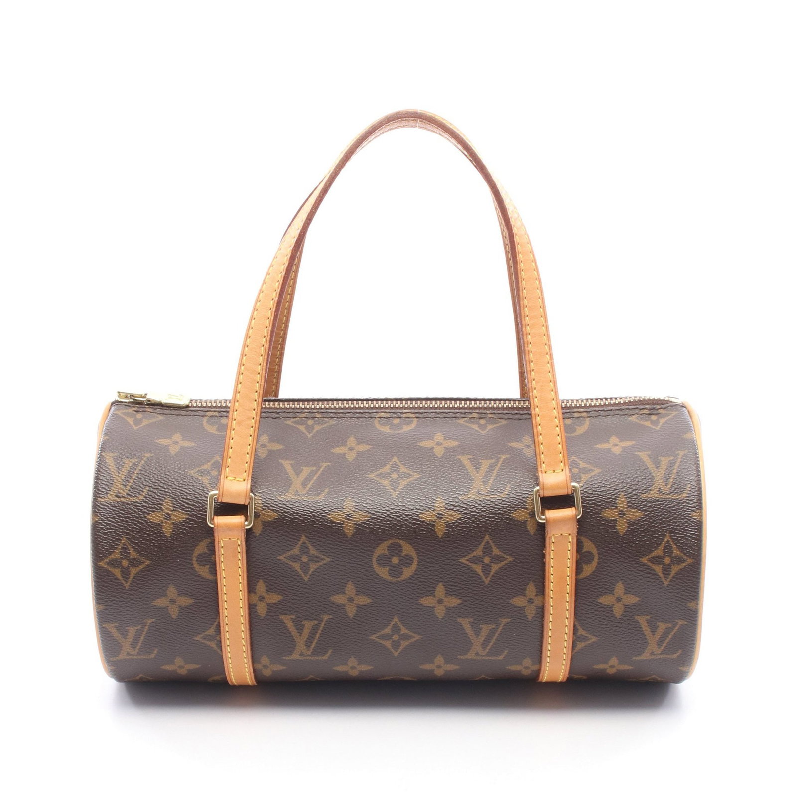 LV Papillon 26 Monogram Handbag: Authentic and authenticated Louis Vuitton Papillon 26 Monogram handbag in brown PVC and leather. Model M51386, product no. DU0083. Approx. 13H x 26W x 13D cm with 42 cm handle.