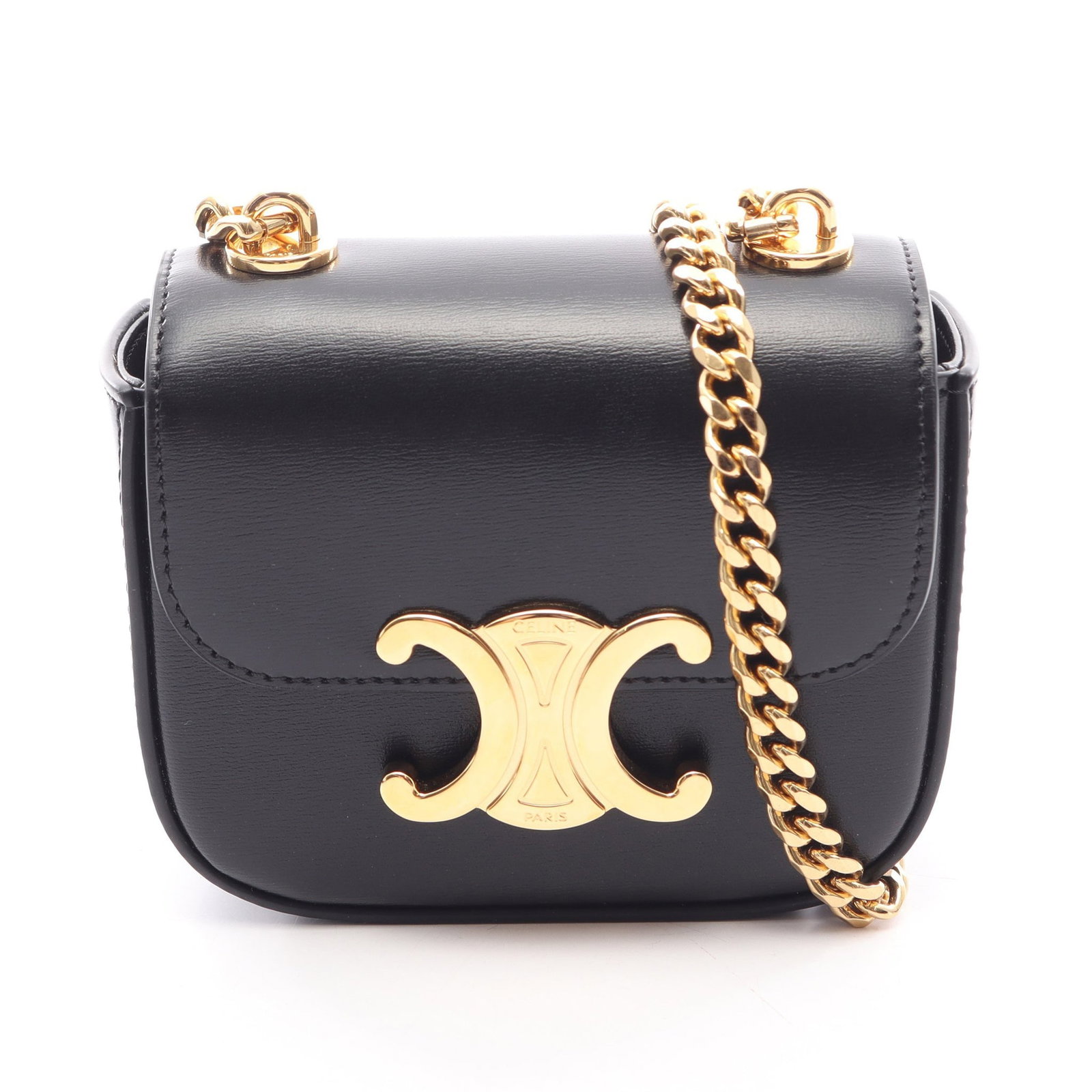 Celine Mini Claude Chain Bag Black: Authentic and authenticated Celine Mini Claude chain shoulder bag in black leather. Model 10I513DPV. Approx. 9.5H x 11W x 4D cm with 111 cm strap. No accessories listed.