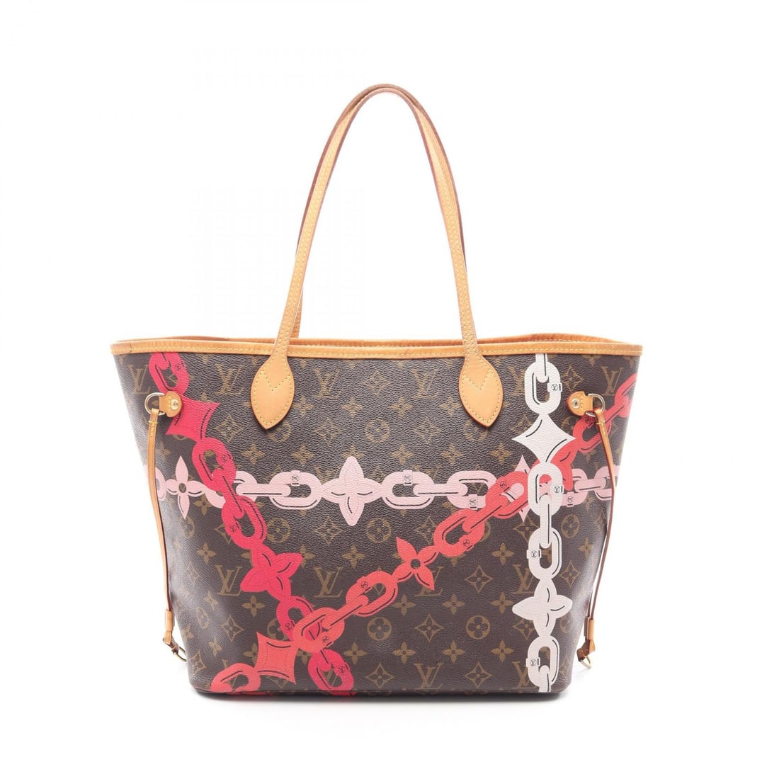 LV Neverfull MM Monogram Bay Tote: Authentic and authenticated Louis Vuitton Neverfull MM Monogram Bay shoulder tote bag in brown multicolor PVC leather. Model M41991, product no. CA1186. Approx. 29H x 46/32W x 16D cm with 51 cm