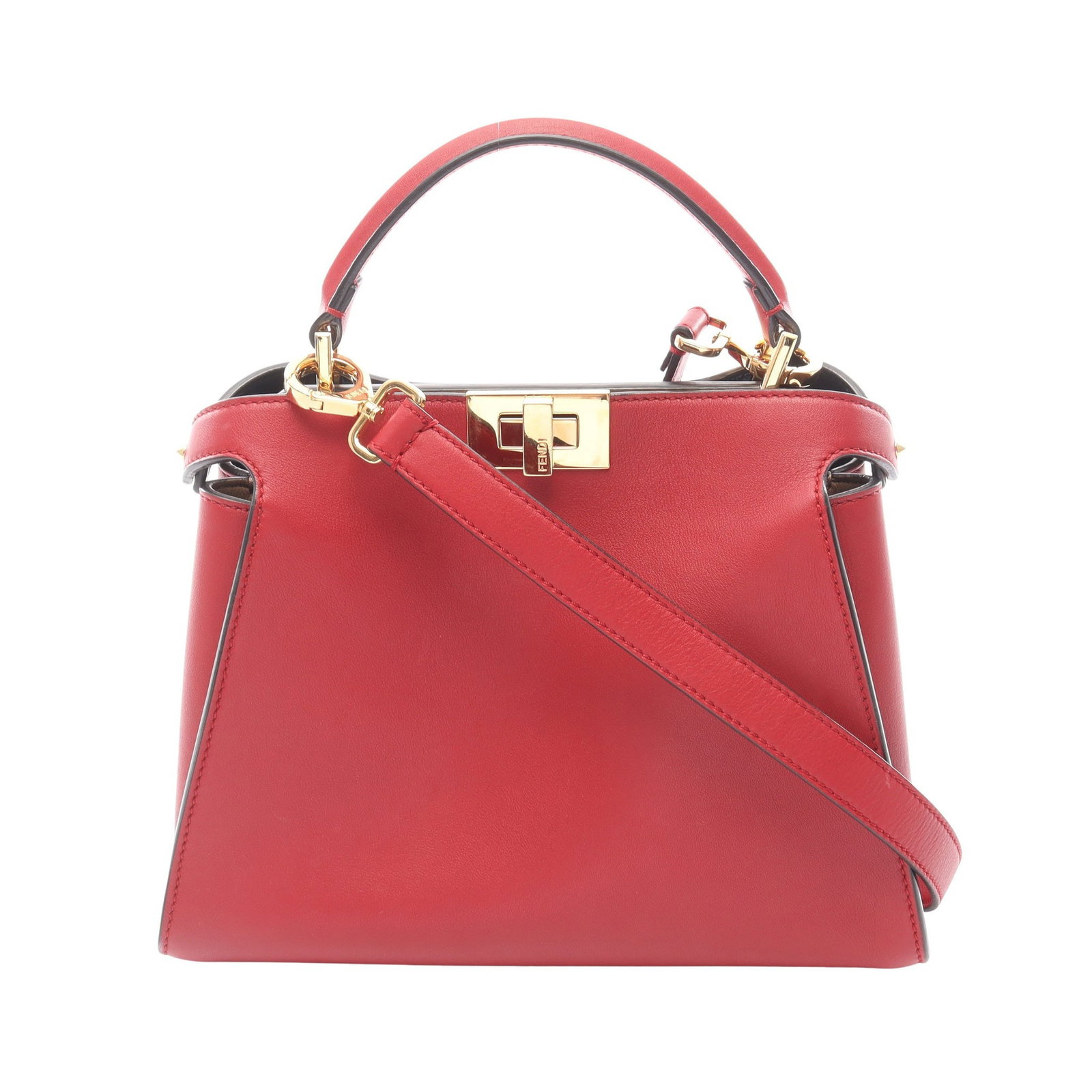 Fendi Peekaboo Essential 2WAY Red: Authentic and authenticated Fendi Peekaboo Essential 2WAY handbag in red leather. Model 8BN302. Approx. 20H x 18/27W x 11.5D cm with 27 cm handle and 98-113 cm strap.