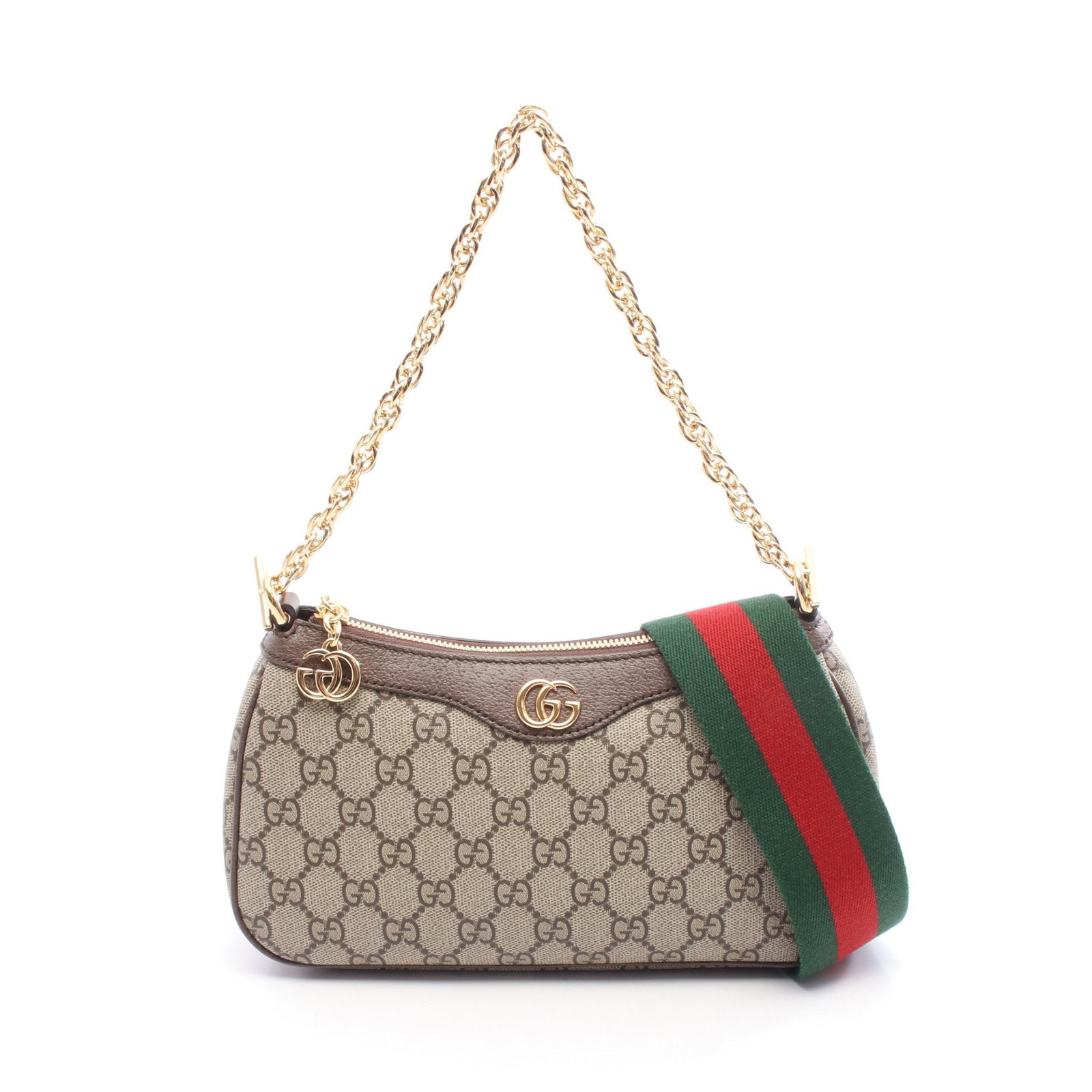 Gucci Ophidia Small GG Handbag: Authentic and authenticated Gucci Ophidia Small GG Supreme chain handbag in beige PVC leather. Model 735132FABLE9442. Approx. 13H x 21/25W x 6D cm with 42 cm handle and max 115 cm strap. Includes