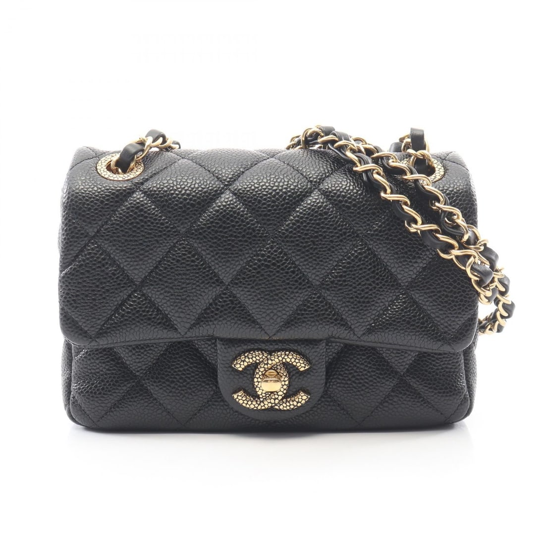 Chanel CC Snake W Chain Bag Black: Authentic and authenticated Chanel Mini Matelasse CC Snake W chain shoulder bag in black caviar skin with gold hardware. Approx. 12H x 18W x 6D cm with double or single chain wear. Includes serial met
