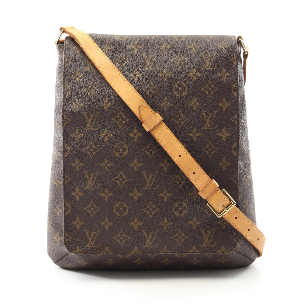 Louis Vuitton Musette Monogram Shoulder Bag: Authenticated genuine Louis Vuitton Musette shoulder bag in brown Monogram PVC leather, model M51256, product no. SL1011. Approx. H35 x W25 top/31 base x D9 cm with 86-110 cm strap.