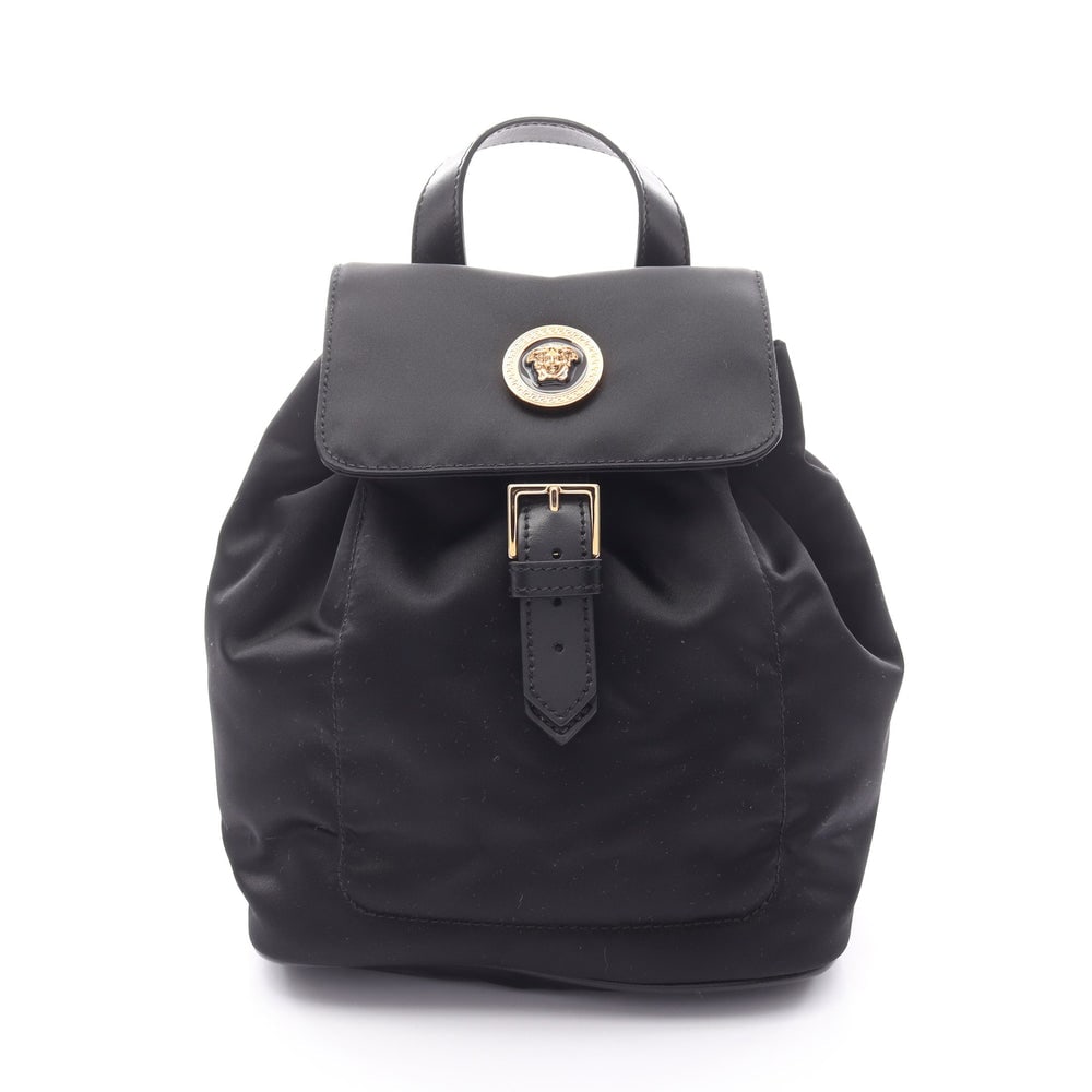 Versace Medusa Rucksack Black: Black nylon and leather rucksack. 19 x 20 x 11 cm.