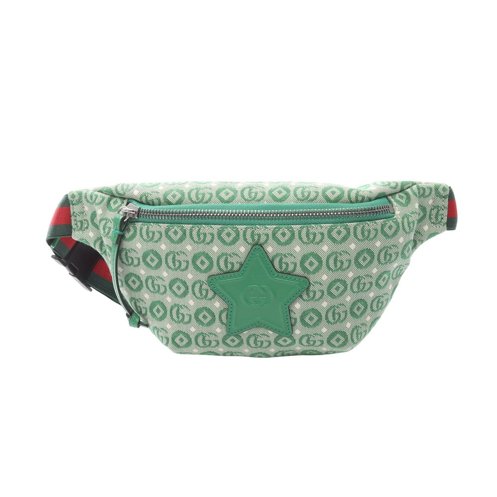Gucci Star Kids Belt Bag Green: Green and off white canvas and leather kids belt bag. Model 502095. 27 x 13 x 4 cm.