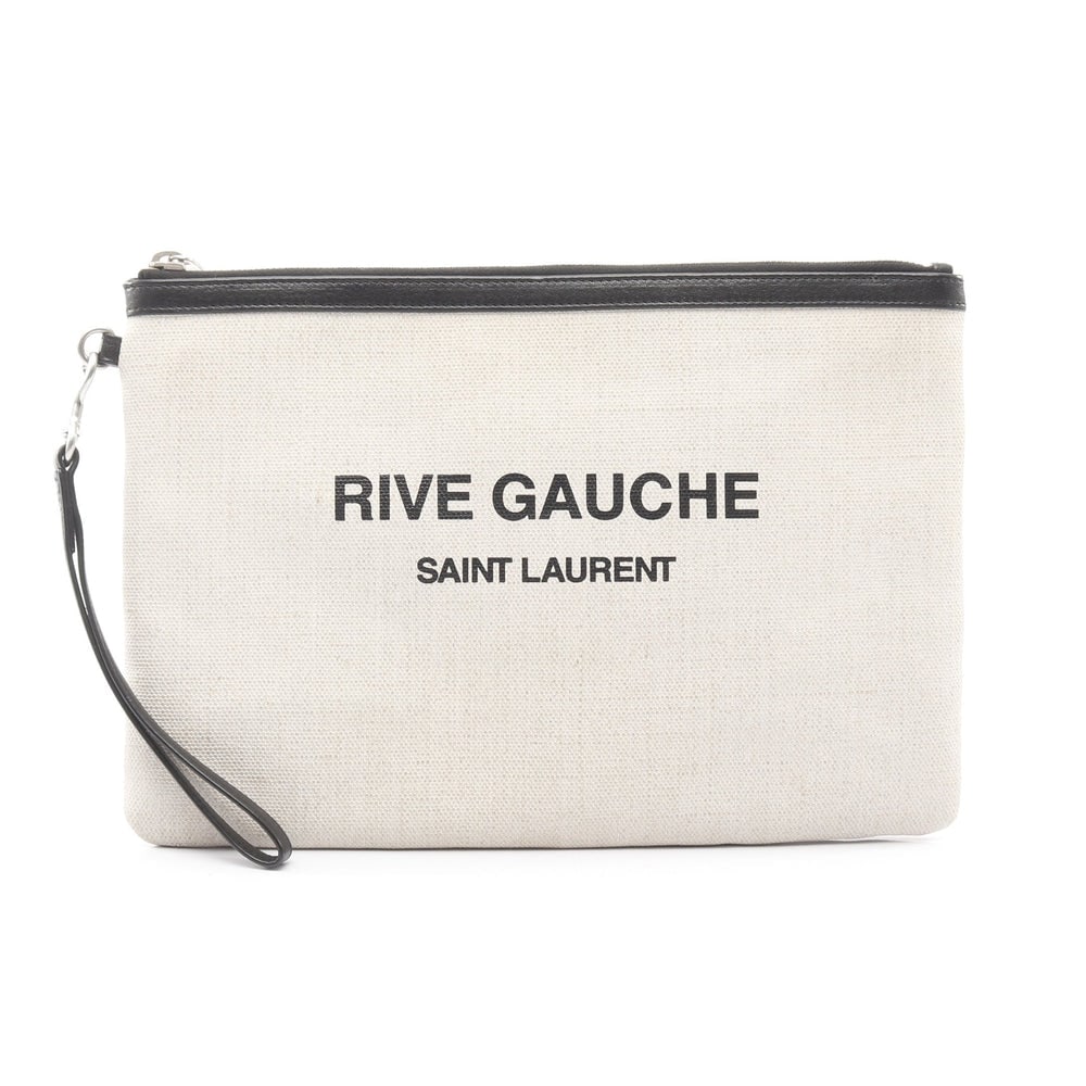 Saint Laurent Rive Gauche Clutch: Saint Laurent Paris Rive Gauche Liv Gauche Clutch Bag. Color: Ivory Black. Material: Canvas Leather. Size: 30 X 21 X 2 Cm. Strap: 22 Cm.