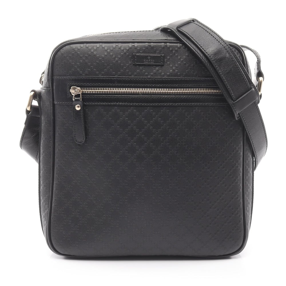 Gucci Diamante Leather Shoulder Bag: Authentic and authenticated Gucci Diamante shoulder bag in black leather. Model 201448. Approx. 28H x 25W x 6.5D cm with 124-134 cm strap.