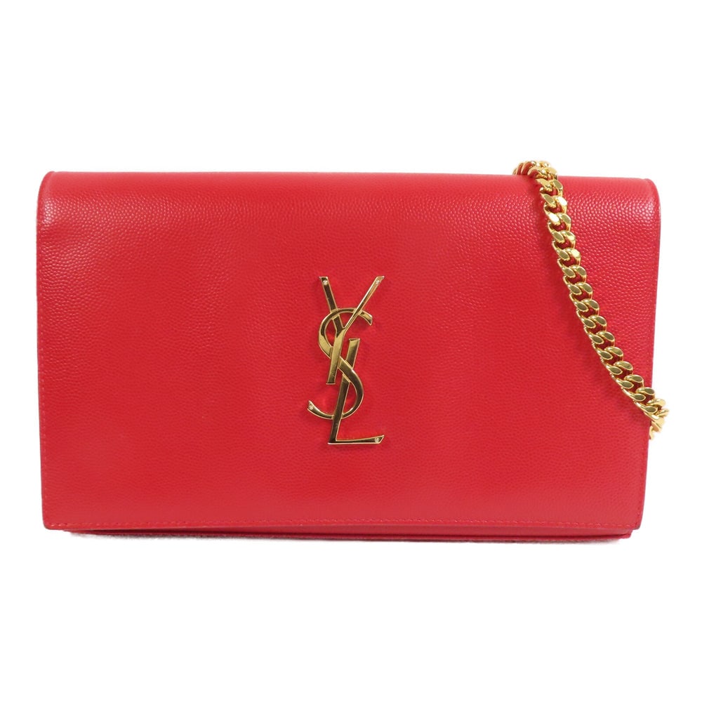 Saint Laurent Kate Medium Red: Authentic and authenticated Saint Laurent Kate Medium shoulder bag in red calfskin. Approx. 22W x 14.5H x 3.5D cm with 103 cm chain strap. Includes storage bags.