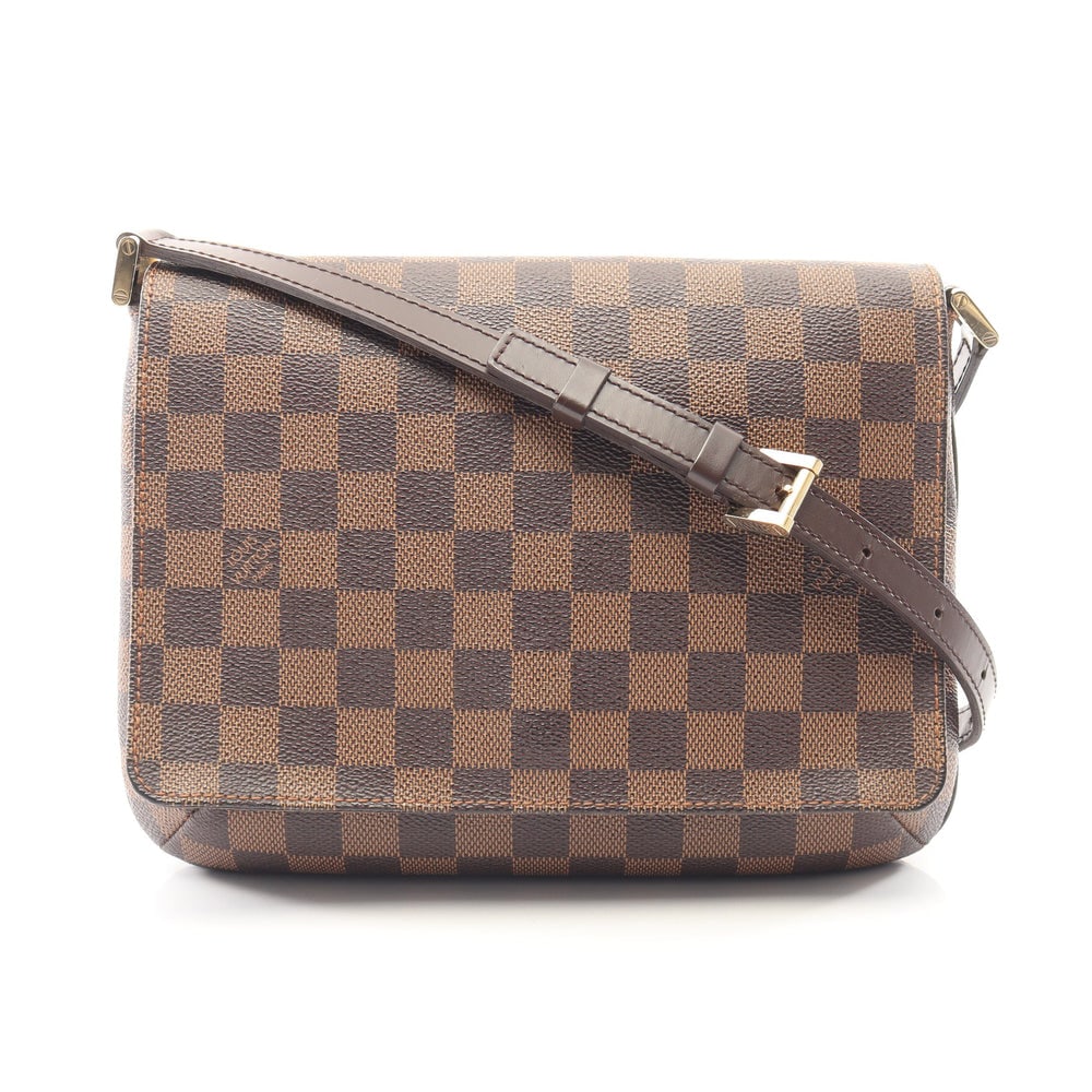 Louis Vuitton Musette Tango Damier: Authenticated genuine Louis Vuitton Musette tango short strap shoulder bag in brown Damier Ebene PVC leather, model N51255, product no. LM0092. Approx. H20 x W24 top/25 base x D5 cm.