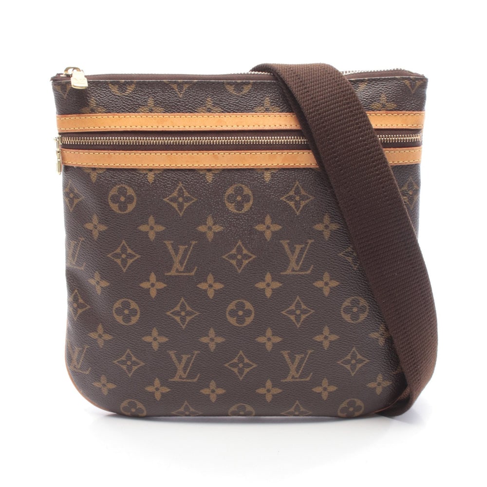Louis Vuitton Pochette Bosphore Bag: Authenticated genuine Louis Vuitton Pochette bosphore shoulder bag in brown Monogram PVC leather, model M40044, product no. MI1005. Approx. H25 x W25 top/26 base x D1.5 cm.