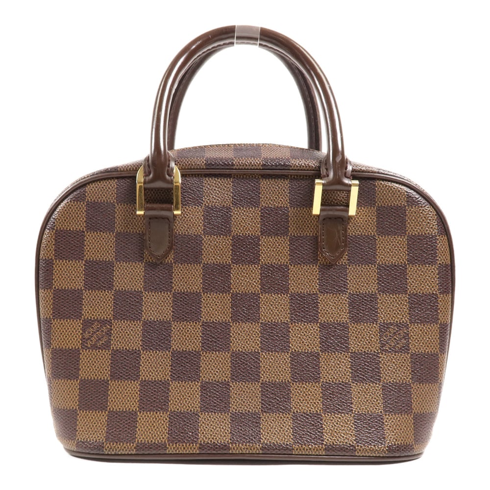 Louis Vuitton Sarria Mini Damier: Authenticated genuine Louis Vuitton Sarria Mini handbag in brown Damier PVC coated canvas with gold-tone hardware. Product no. UA0072. Approx. W21 x H16 x D8.5 cm with 27 cm handle.