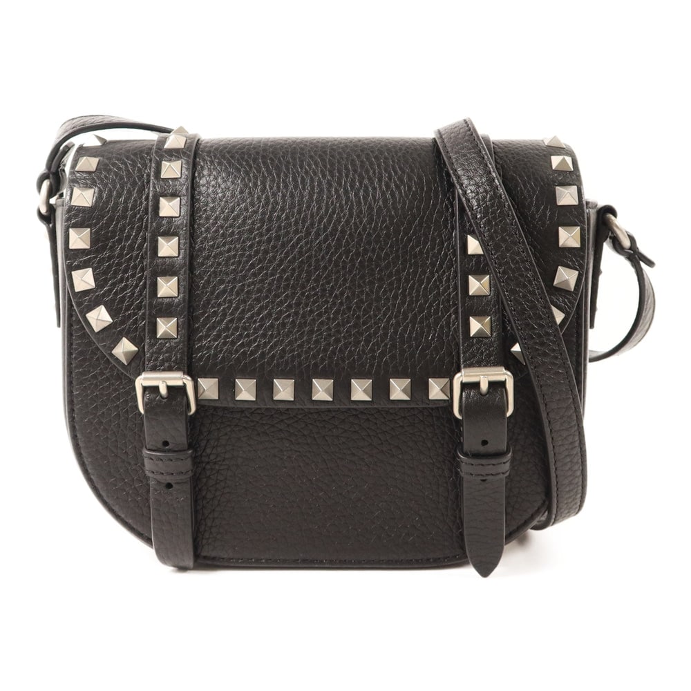 Valentino Rockstud Messenger: Authentic and authenticated Valentino Rockstud messenger shoulder bag in black calfskin leather. Product RFID. Includes storage bags. Approx. 19.5 x 16 x 6 cm.