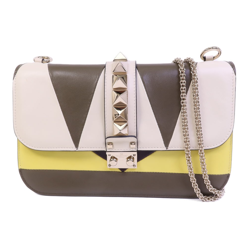 Valentino Glam Lock Chain Bag: Authentic and authenticated Valentino Garavani Glam Lock chain shoulder bag in multicolor calfskin leather. Product BL-J398VHE2. Includes storage bags and shoulder strap. Approx. 26.5 x 16.5 x 6.5 cm.