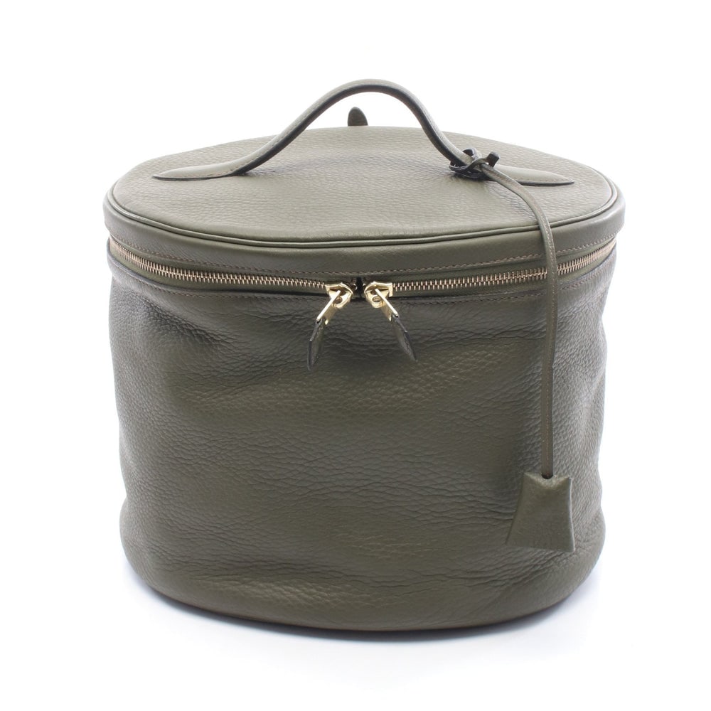 Hermes Intercity Vanity Khaki Green: Khaki green Clemence leather Hermes Intercity vanity handbag with gold hardware. Includes crochet, padlock, 2 keys, and 4 inner bags. Approx. 28.5 x 23.5 x 22.5 cm. B stamp, around 1998. Authentic