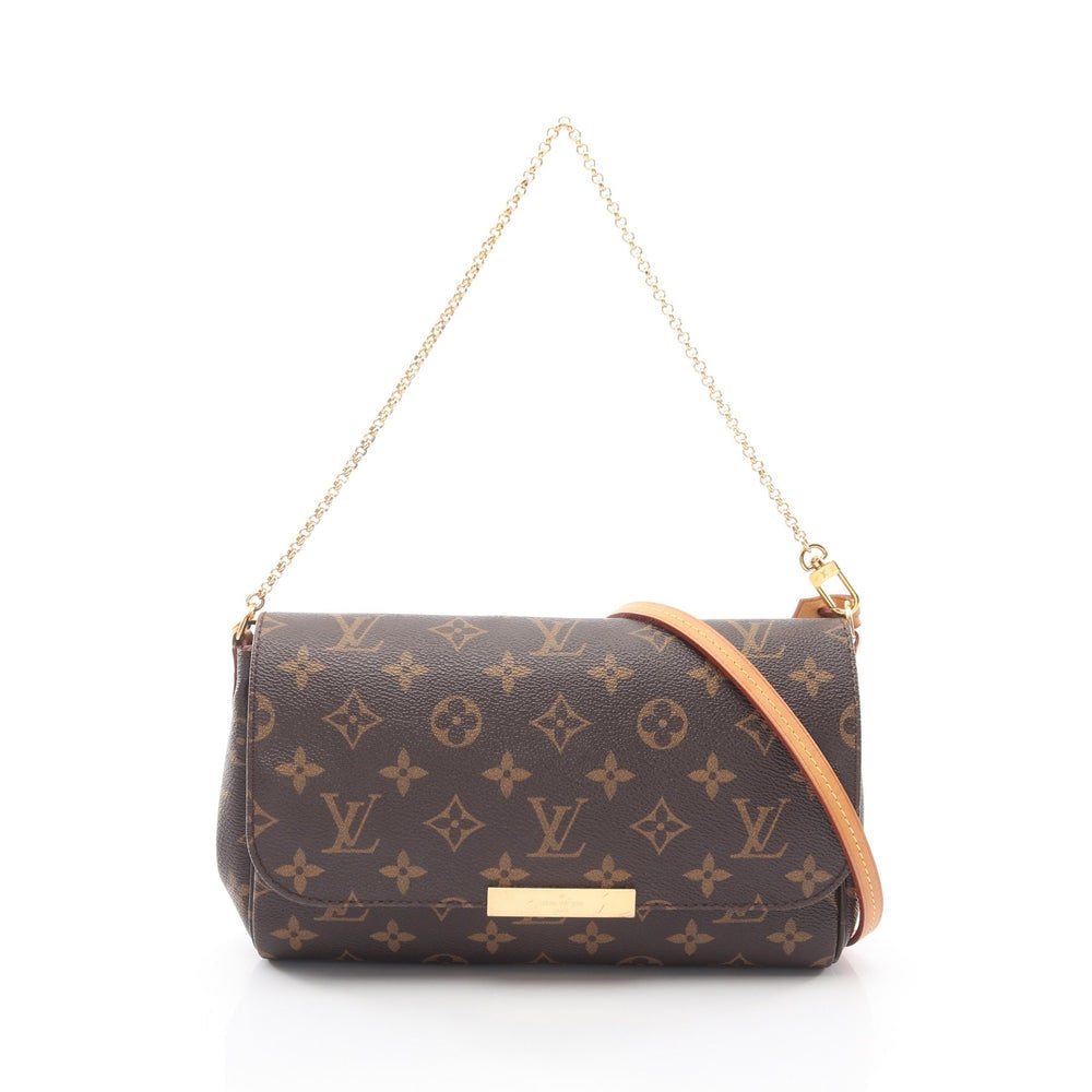 LV Favorite MM Monogram Brown: Brown Monogram PVC leather Favorite MM chain handbag. Approx. 24 x 16.5 x 4 cm; strap 113 cm; handle 47 cm. Model M40718, product no. DU0118. Authentic and authenticated.