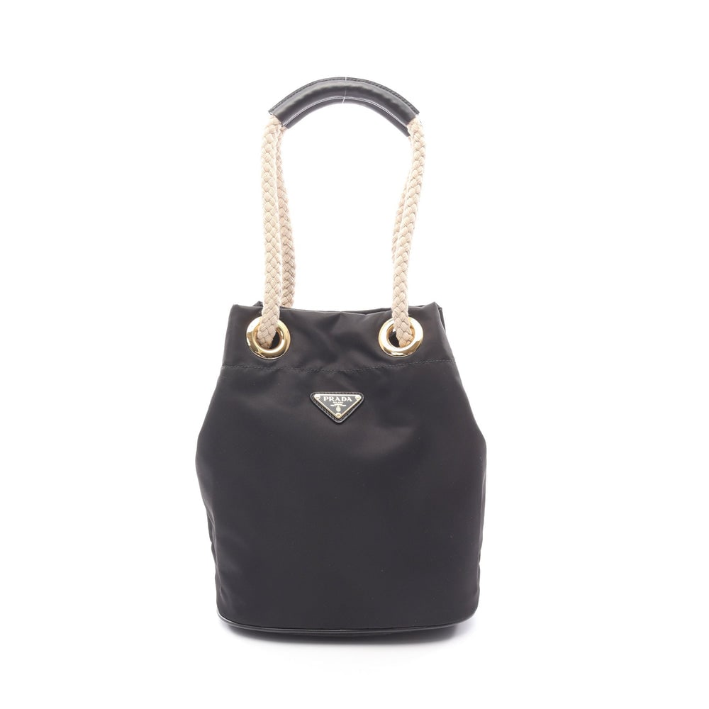 Prada Re-Nylon Mariner Bucket Black: Black nylon Prada Re-Nylon Tessuto Rope Mariner bucket shoulder bag. Approx. 24 x 27.5 x 15 cm; strap 60 cm. Model 1BE082. Authentic and authenticated.