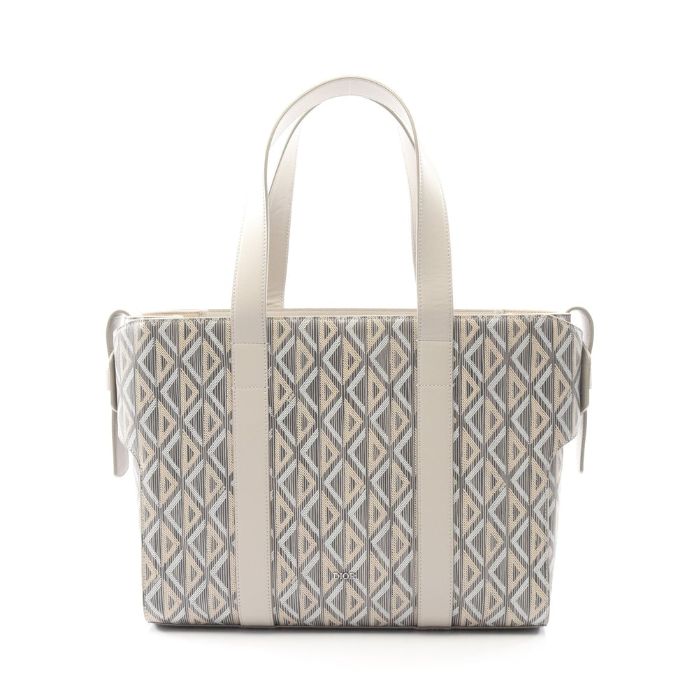 Dior CD Diamond Tote Gray: Light gray multicolor coated canvas and leather CD Diamond Koror tote bag. Approx. 39 x 28 x 12 cm; handle 53 cm. Authentic and authenticated.