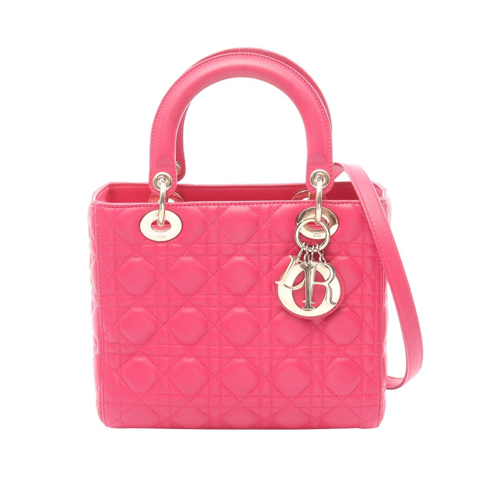 Dior Lady Dior Medium: Pink purple leather 2 way handbag.