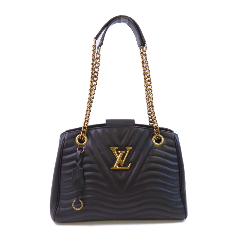 Louis Vuitton New Wave Chain Bag: Black calfskin chain shoulder bag with GHW; W34 x H24 x D13 cm; strap 63-107 cm. Authentic and authenticated.