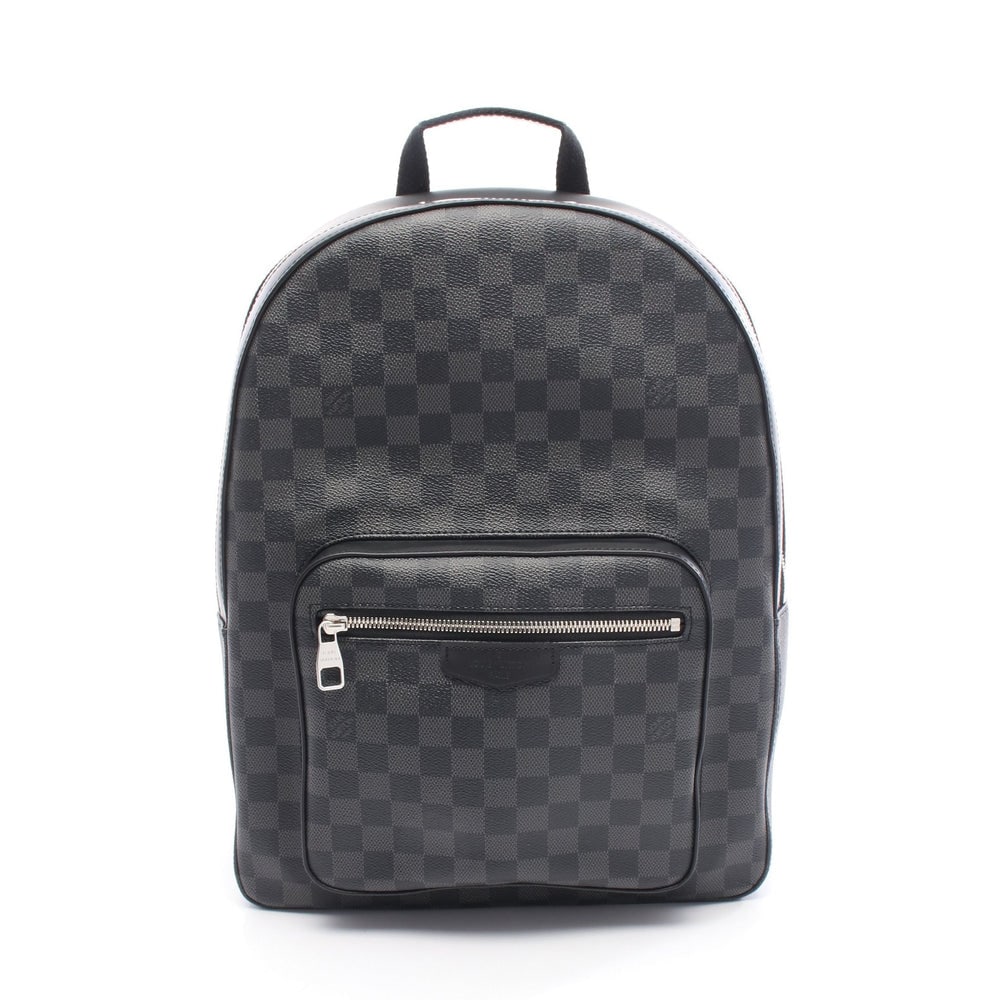 Louis Vuitton Josh Damier Graphite: Black Damier Graphite PVC and leather backpack; H39 x W30 x D12 cm; strap 63-90 cm; handle 22 cm. Authentic and authenticated.