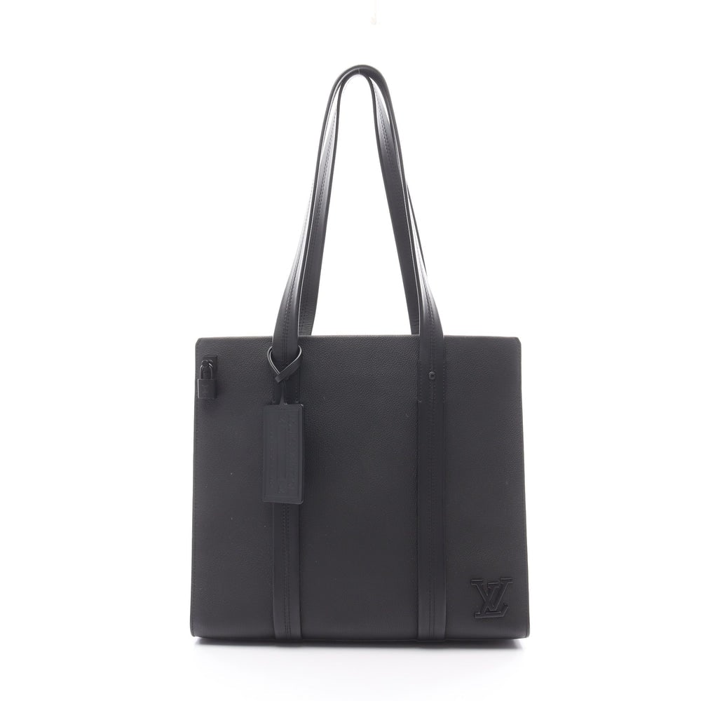 Louis Vuitton Take Off Tote: Black Aerogram leather tote shoulder bag; includes padlock key and charm; H32 x W36 x D12 cm; strap 67 cm. Authentic and authenticated.