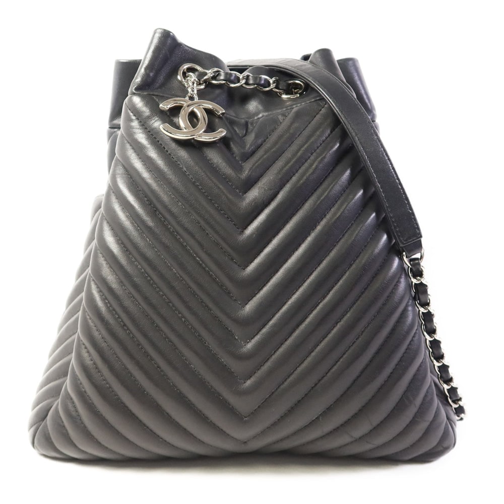 Chanel Lambskin Shoulder Bag Black: Black lambskin shoulder bag with SHW; W26.5 x H27 x D16.5 cm; strap 66-126 cm. Authentic and authenticated.