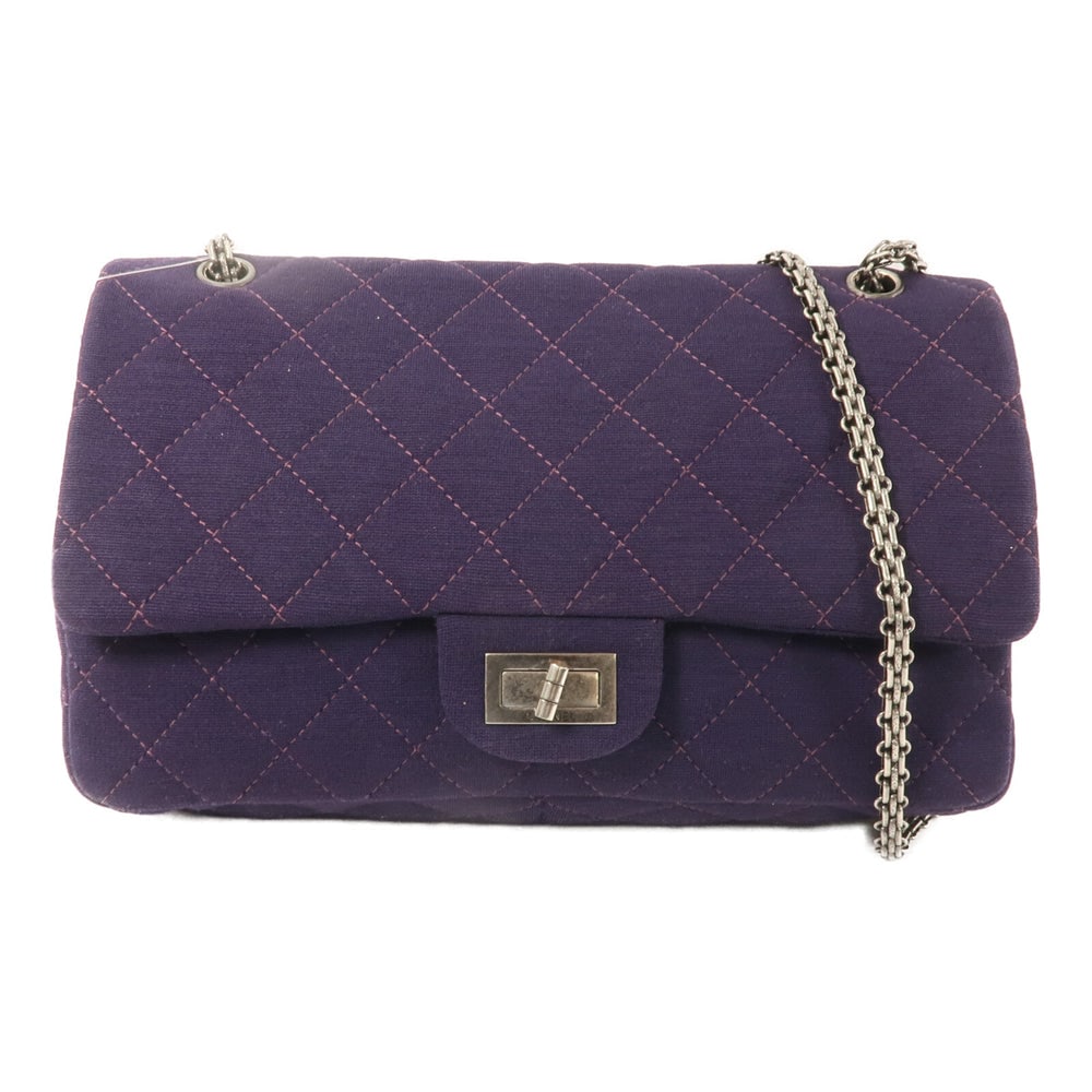 Chanel 2.55 Maxi Chain Bag: Purple cotton chain shoulder bag.