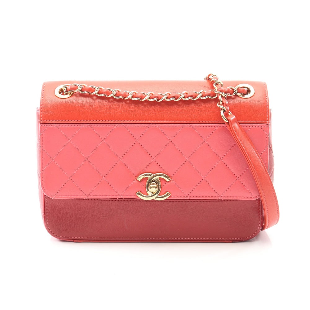 Chanel Matelasse Chain Bag: Red multicolor lambskin chain shoulder bag.
