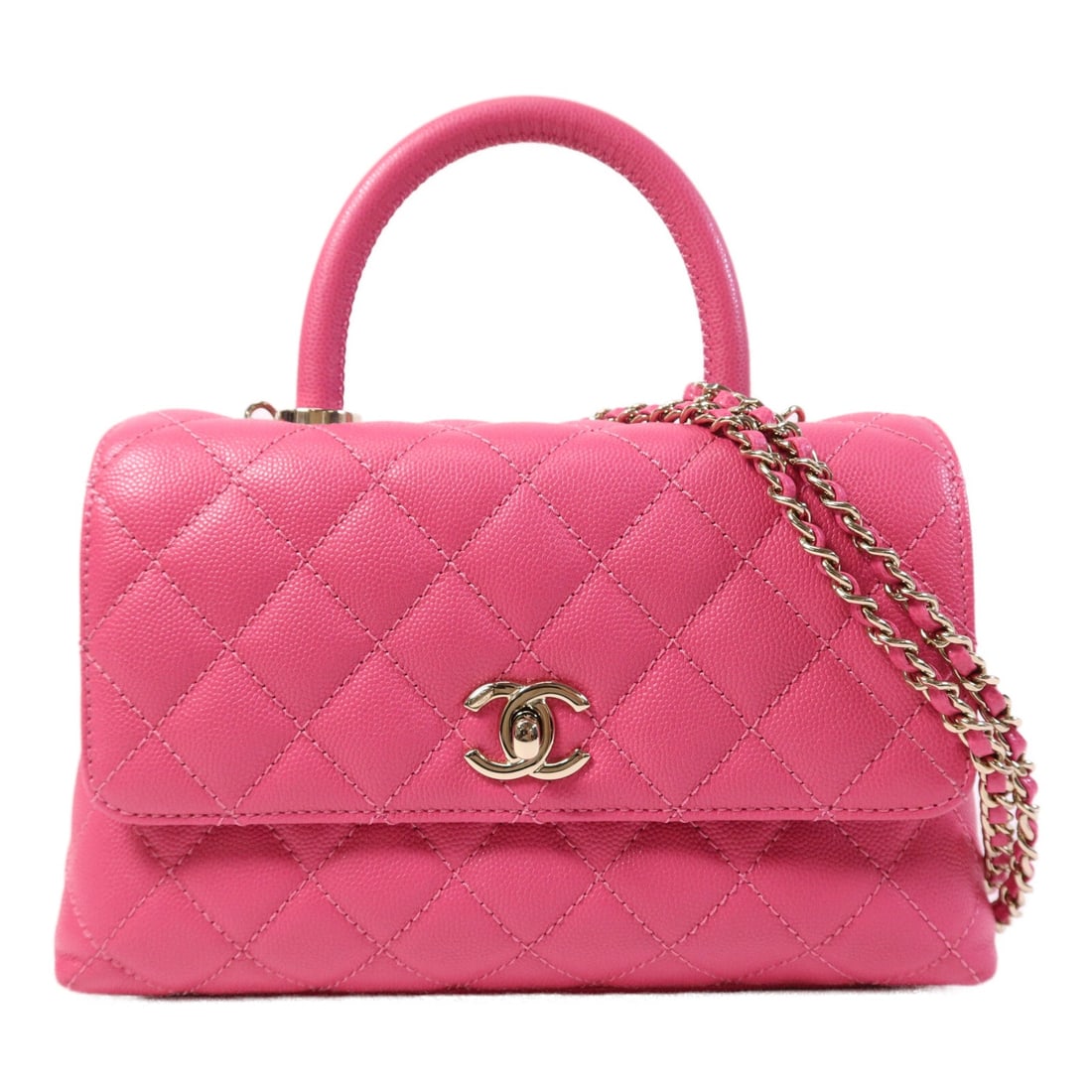 Chanel Coco Handle Small Pink: Pink calfskin Coco Handle small 2-way shoulder bag.
