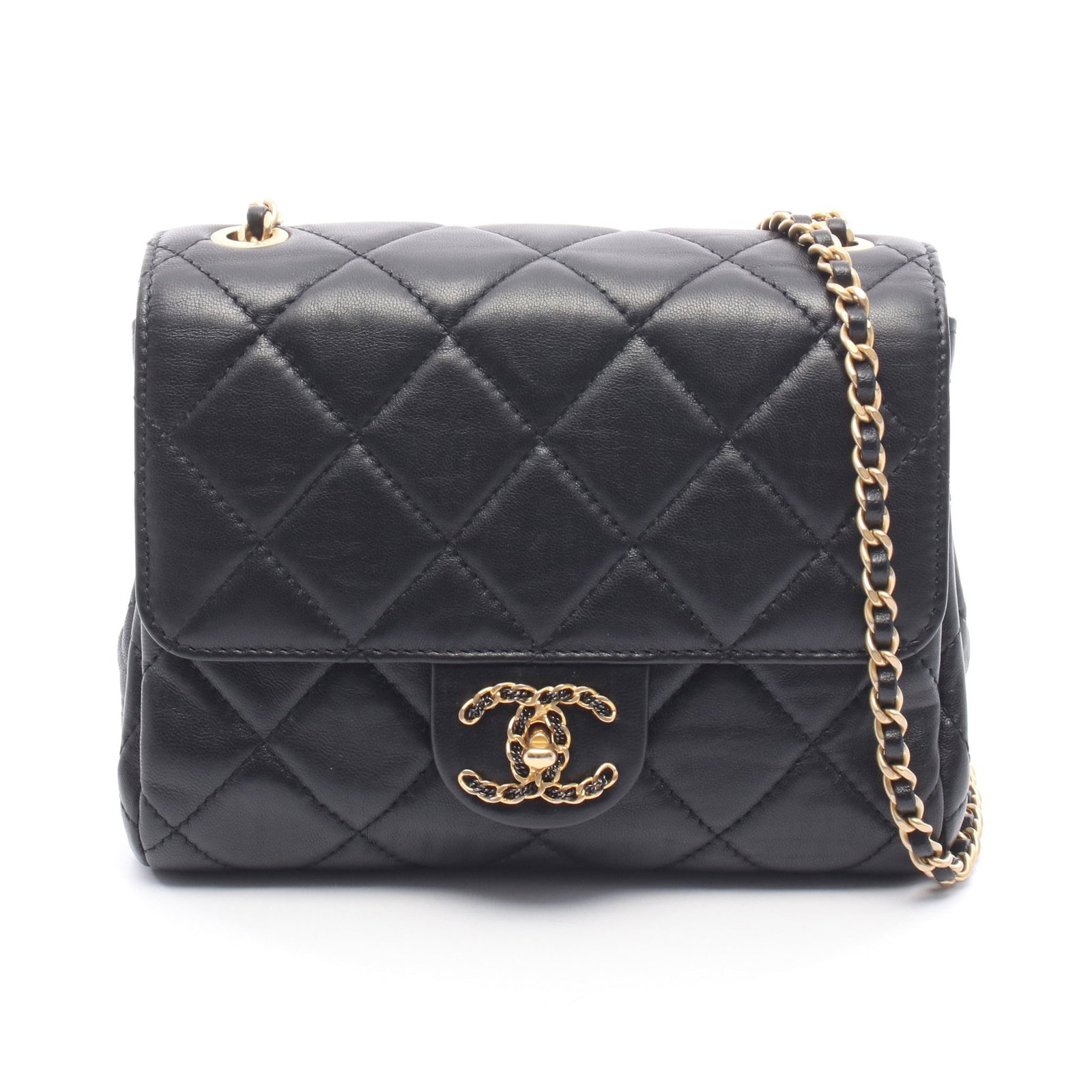 Chanel Small Flap Bag Black: Black lambskin small flap chain shoulder bag with gold-tone hardware.