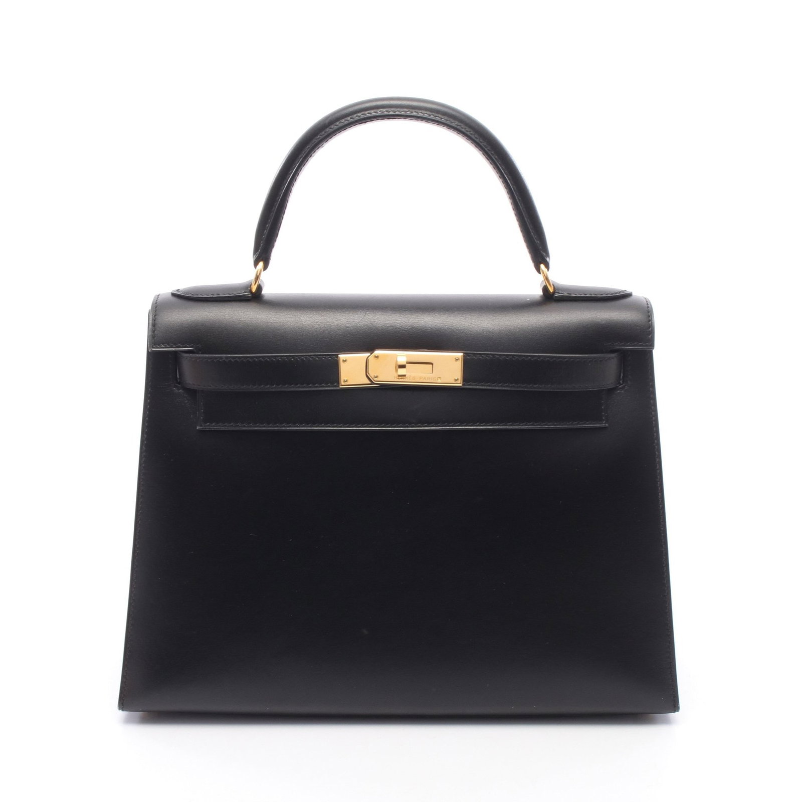 Hermes Kelly 28 Box Black: Black box calf outside sewing 2-way handbag with gold-tone hardware.