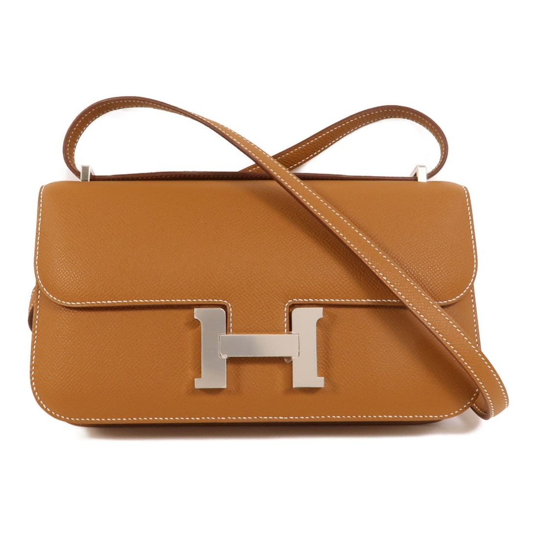 Hermes Constance Elan Gold: Gold Epsom leather shoulder bag with palladium-tone hardware.