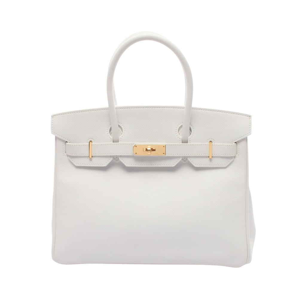 Hermes Birkin 30 White: White veau epsom handbag with gold hardware. Includes crochet padlock and keys. 30 x 24 x 15 cm.