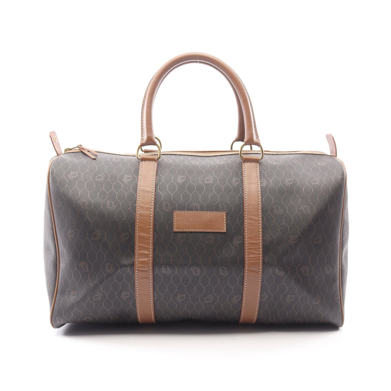 Dior Honeycomb PVC Leather Boston Bag: Authentic and authenticated Christian Dior Honeycomb Boston bag in black/brown PVC and leather. Approx. 26H x 43W x 21D cm with 41 cm handle. No accessories listed.