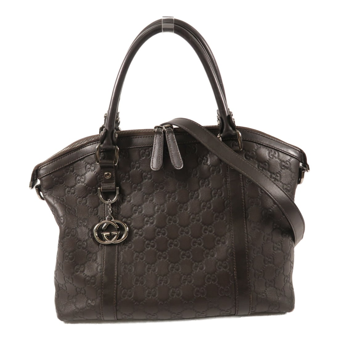 Gucci GG Calfskin Brown 2WAY Shoulder Bag: Authentic and authenticated Gucci GG 2 way shoulder bag in brown calfskin. Product no. 213048. Approx. 38W x 24H x 15.5D cm with 38 cm handle and 128-138 cm shoulder strap. Includes shoulder strap.