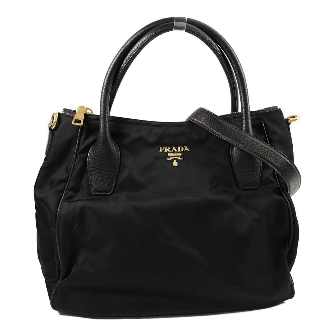 Prada Nylon Black 2WAY Shoulder Bag: Authentic and authenticated Prada 2Way shoulder bag in black nylon. Product no. 204. Approx. 34W x 30H x 16D cm with 36 cm handle and 80-88 cm shoulder strap. Includes storage bags, guarantee, and