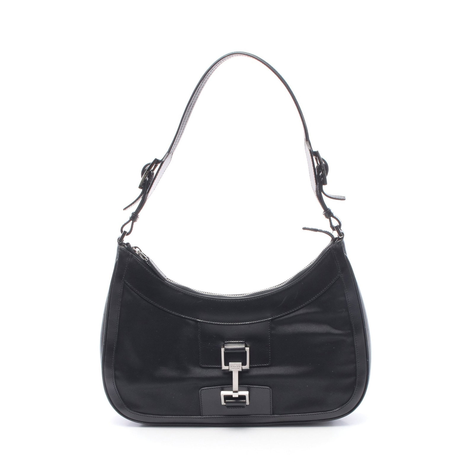 Gucci Jackie Nylon Shoulder Bag Black: Authentic and authenticated Gucci Jackie one shoulder bag in black nylon and leather. Model 001 4254. Approx. 16H x 25/31W x 5D cm with 50 cm strap and 28 cm max drop.
