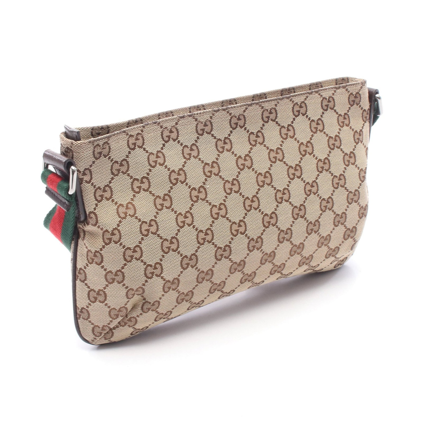 Gucci Sherry GG Canvas Shoulder Bag: Authentic and authenticated Gucci Sherry line GG canvas shoulder bag in beige/dark brown canvas and leather. Model 189749. Approx. 18.5H x 27/29W x 3D cm with 67-124 cm strap.