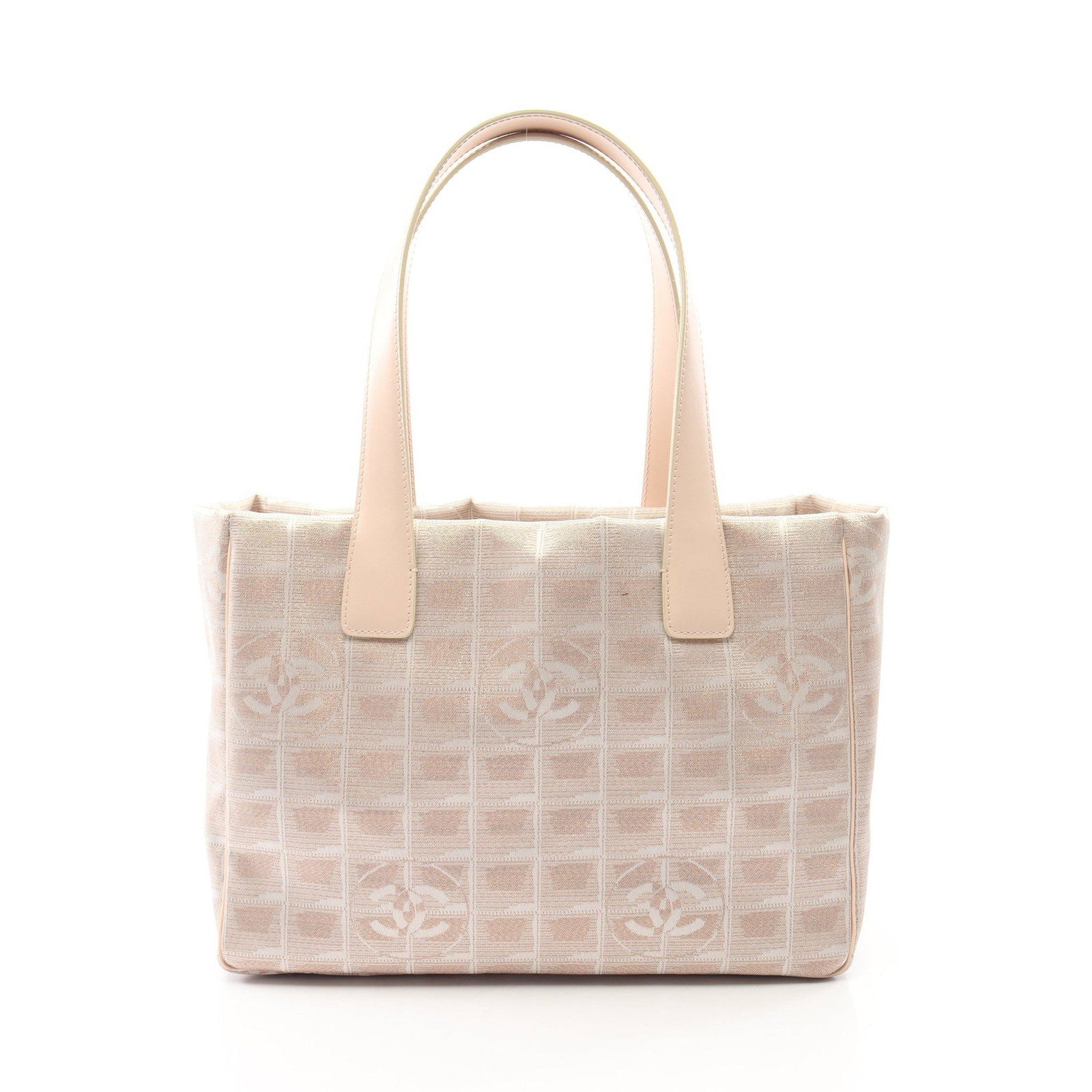 Chanel New Travel Line PM Tote Pink: Authentic and authenticated Chanel New Travel Line PM tote handbag in pink beige nylon canvas and leather with silver hardware. Model A20457 with serial seal and serial 903****. Approx. 21H x 29W x