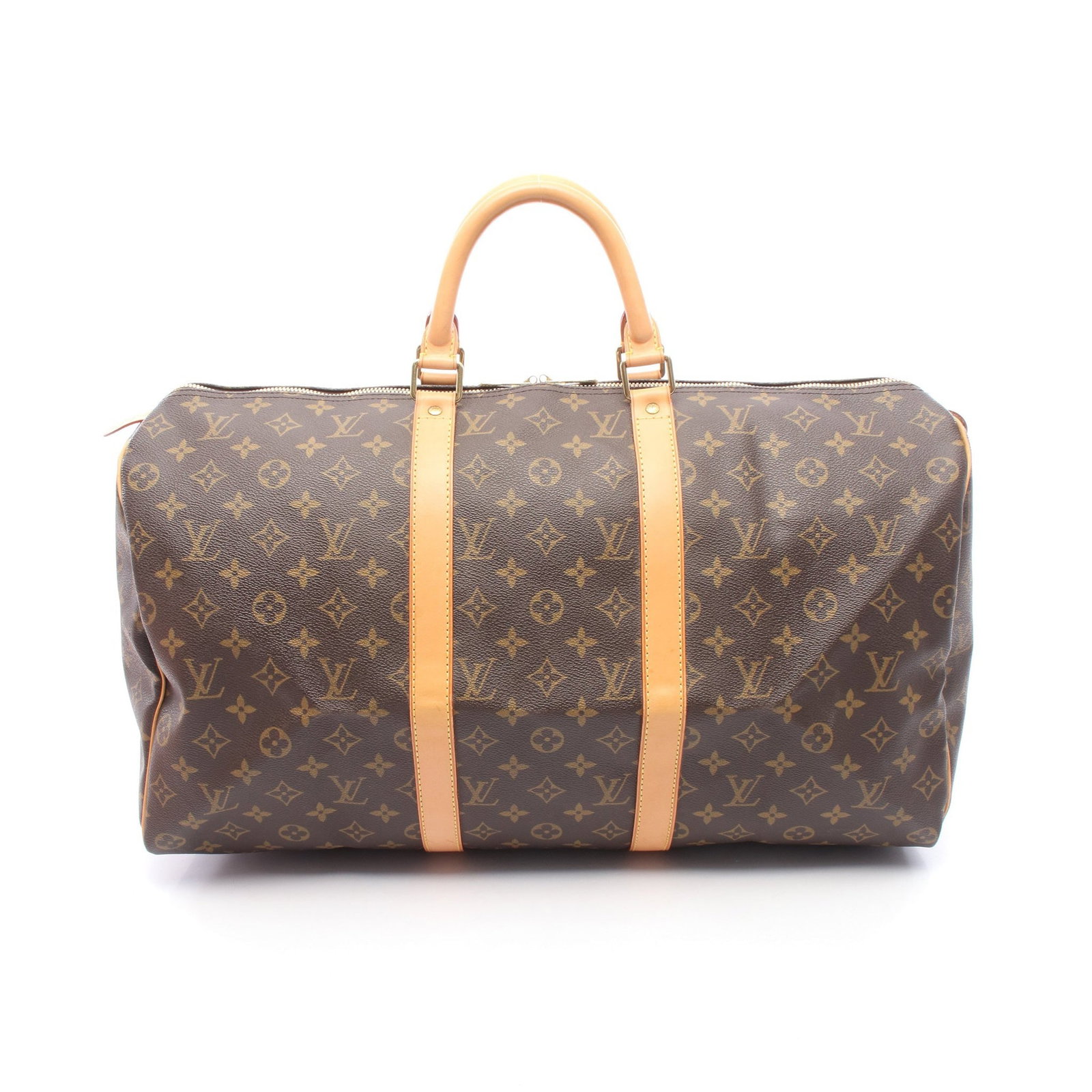 LV Keepall 50 Monogram Boston Bag: Authentic and authenticated Louis Vuitton Keepall 50 Monogram Boston bag in brown PVC leather. Model M41426, product no. SD1004. Approx. 28H x 50/51W x 21.5D cm with 35 cm handle.
