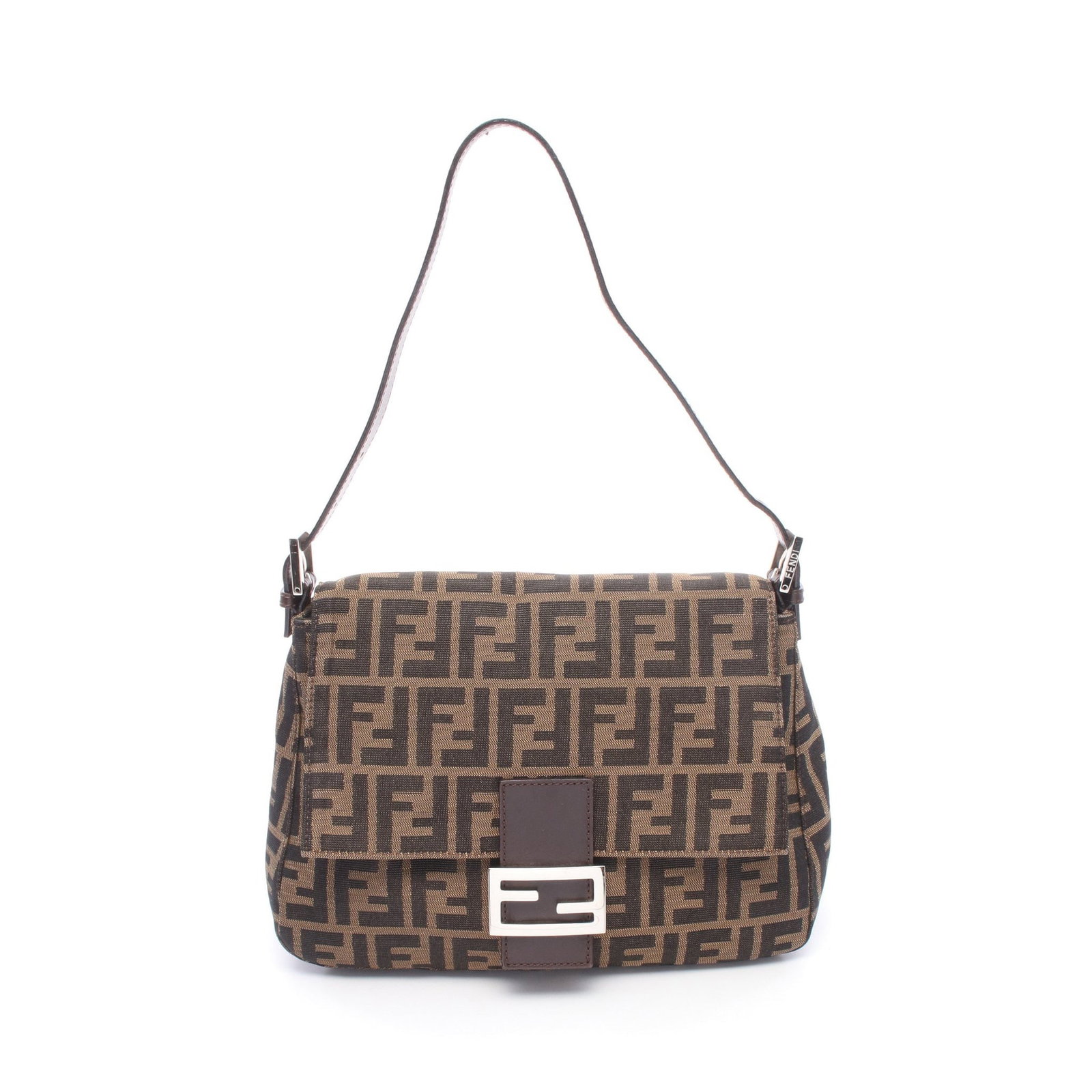 Fendi Mamma Bucket One Shoulder: Authentic and authenticated Fendi Mamma Bucket one shoulder bag in brown and dark brown canvas leather. Model 26325. Approx. 21H x 26/29W x 12D cm with 44-56 cm strap.